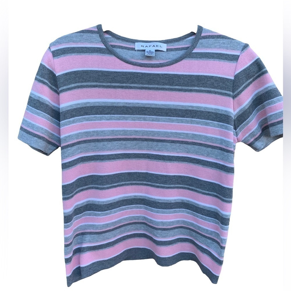 RAFAEL Short Sleeve Stripe Crewneck Lightweight Sweater Top Y2K 90s Sz XL